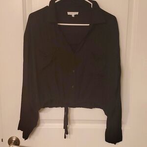 Black Cropped Button Down Shirt